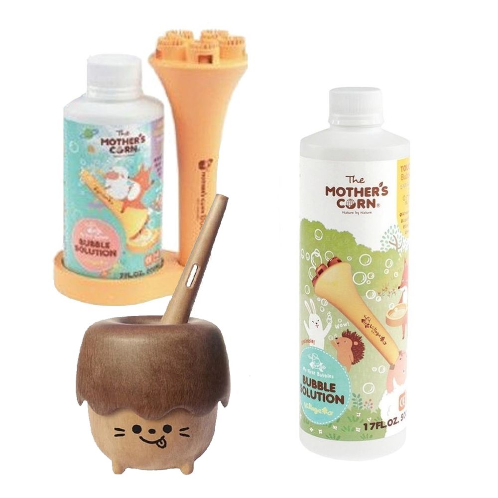 韓國 Mother's Corn - 小木森林兒童泡泡玩具 (不含泡泡水)+兒童專用超多泡泡組+兒童專用不易破泡泡補充罐(500ml)
