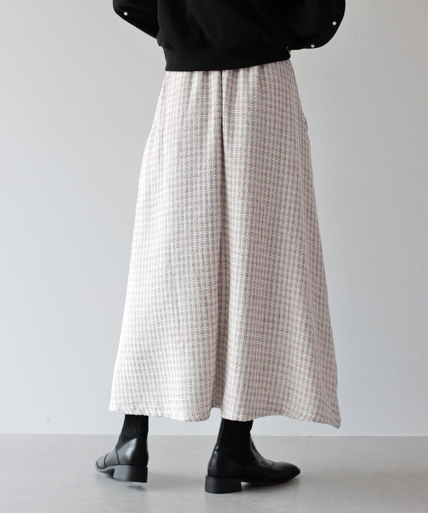 日本 BLUE EAST - 氣質千鳥格紋修身長裙-灰黑