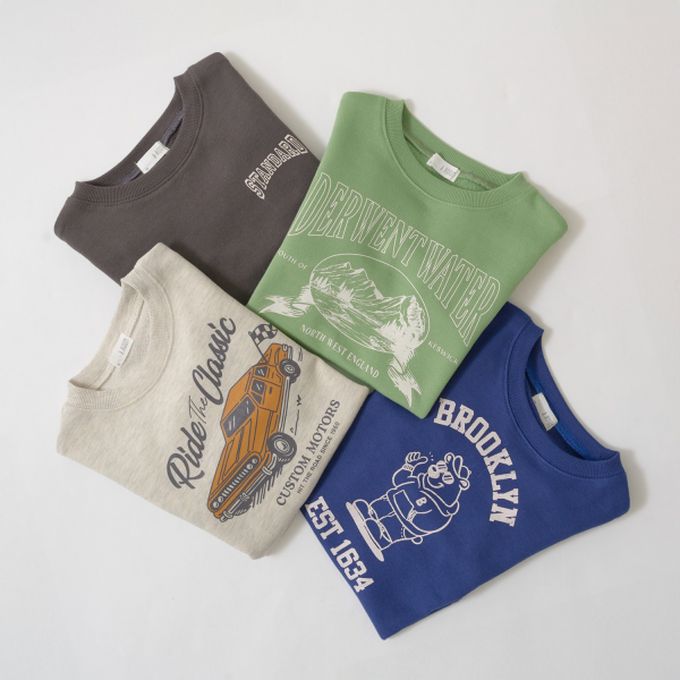 日本 b-ROOM - 舒適百搭印花長袖上衣-山脈-草綠