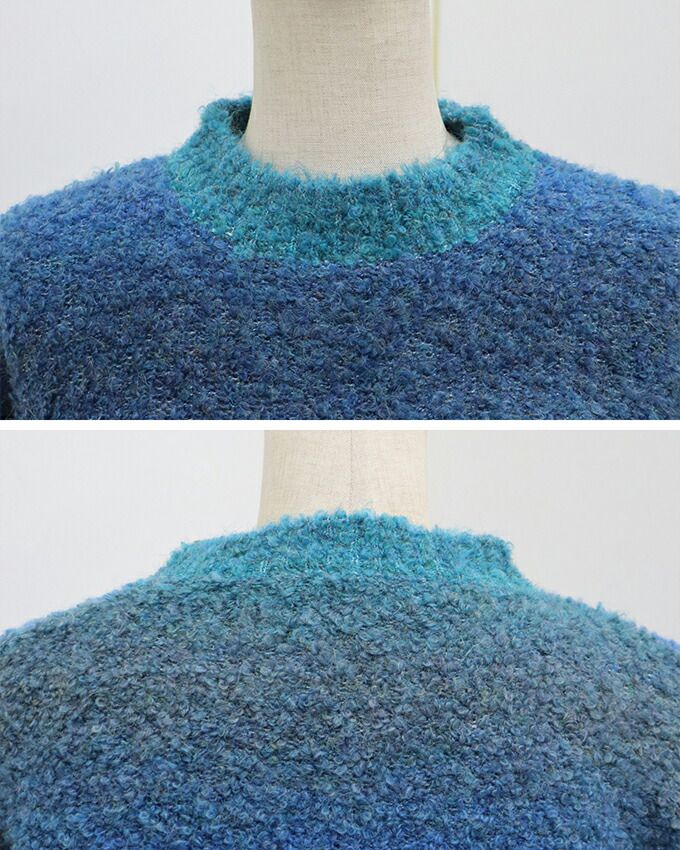 日本 BLUE EAST - 柔軟的夢漸層圓領毛衣-海洋藍