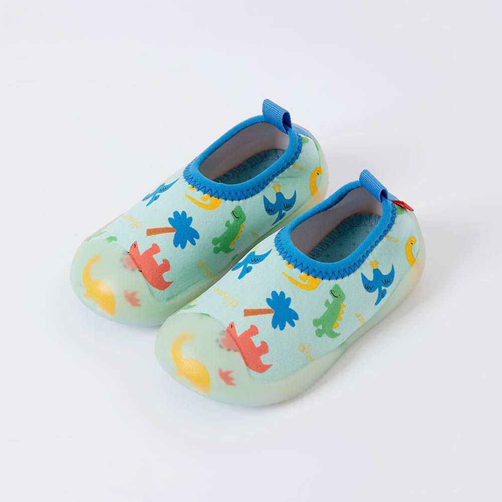 腳尖加強防護透氣快乾兒童沙灘鞋/戲水鞋-海灘恐龍-水藍