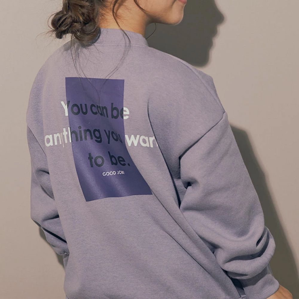 裏起毛個性印花大學T-方塊標語-紫