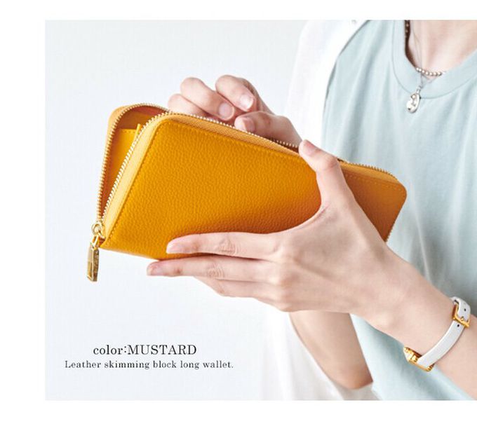 日本 LIZDAYS - [樂天No.1] 收納分層拉鍊真皮長夾-芥末黃 (20x10.5x2.5cm)