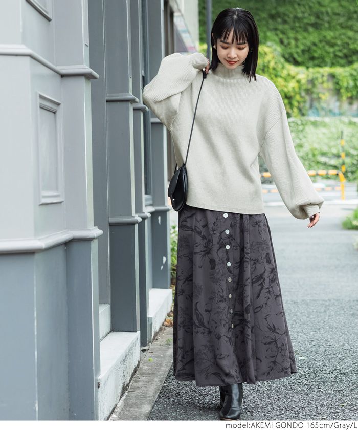 日本 COCA - 細坑紋立領寬鬆落肩針織毛衣-淺灰