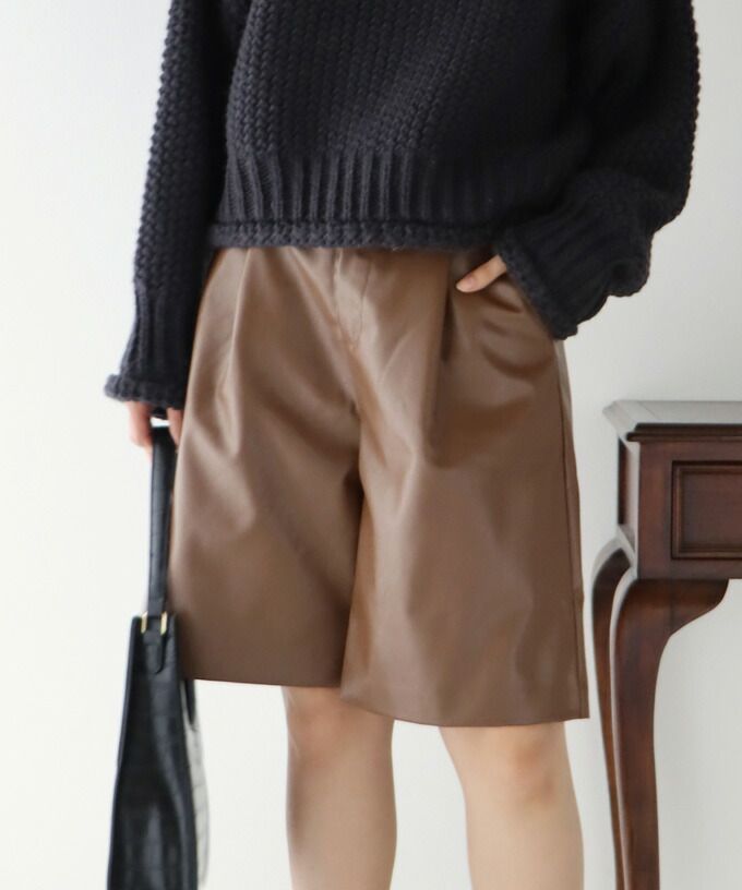 日本 BLUE EAST - 定番時尚簡約皮褲-可可棕