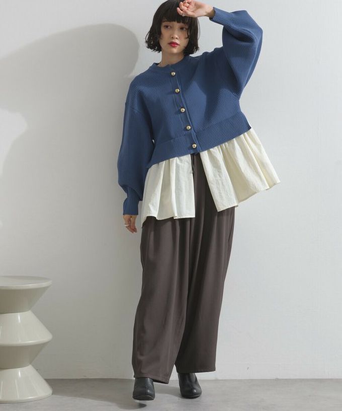 日本 ELENCARE DUE - 羅紋針織美型金扣層次長袖上衣-磚橘