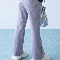 日本 devirock - [快乾防皺] 愛心口袋輕盈小喇叭長褲-紫羅蘭