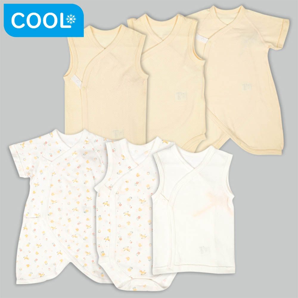 網眼新生兒內衣6件組按扣款-無袖短袖 玩具-黃色 (50cm)