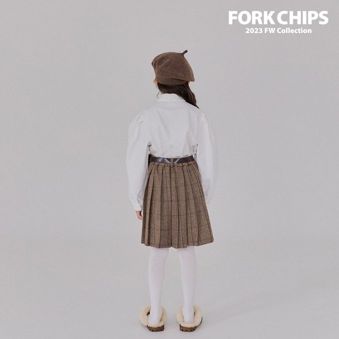 韓國 FORK CHIPS - 鬆緊腰混羊毛經典百褶及膝裙-咖啡棕