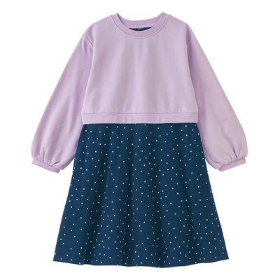 日本千趣會 - 後背蝴蝶結假兩件式長袖洋裝-點點-紫X海軍藍