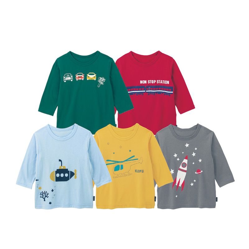 日本千趣會 - 超值內衣/T恤五件組 (七分袖)-可愛小動物-杏米色系