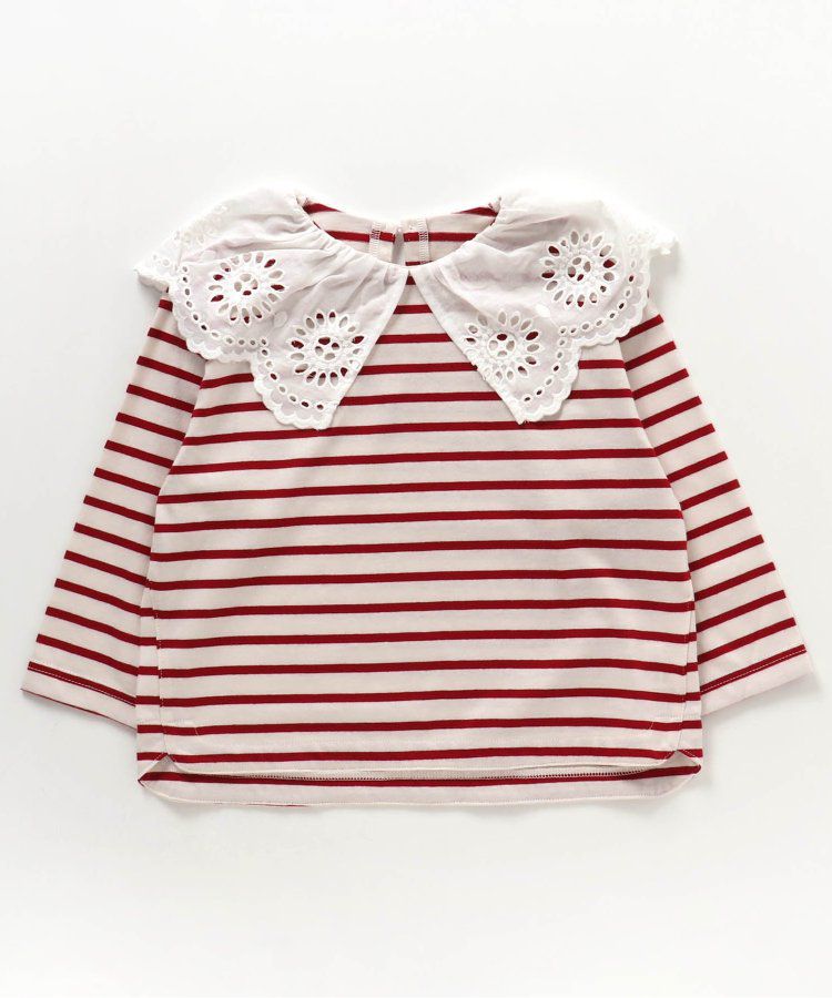 日本 BREEZE - 大片蕾絲雕花領長袖上衣-薰衣草