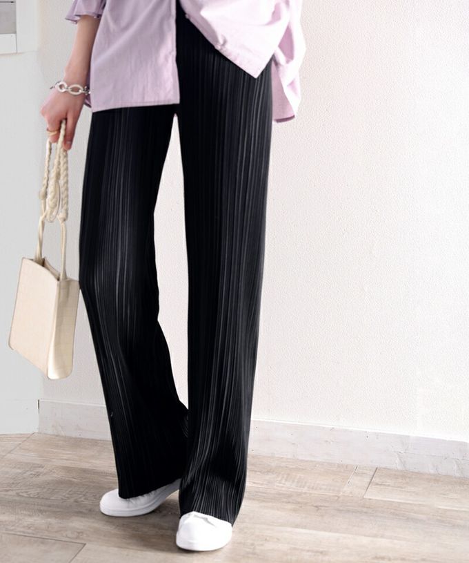 日本 Classical Elf - 光澤感細褶垂墜感長褲-石墨灰