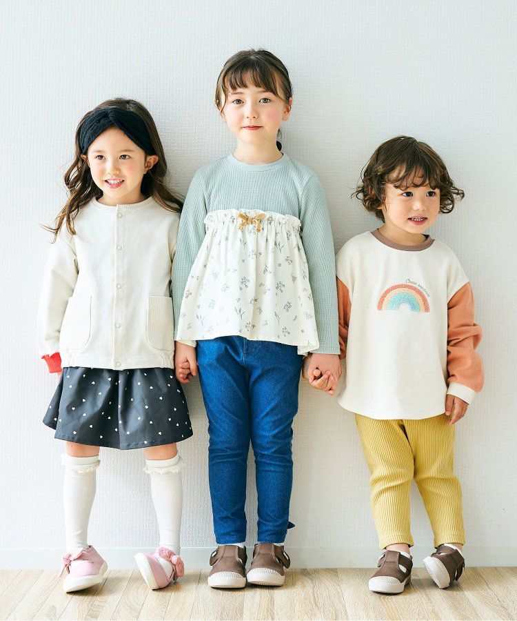 日本 apres les cours - 刺繡童趣印花圓領長袖上衣-草莓蛋糕-摩卡