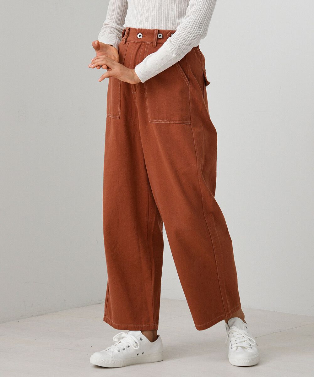 日本 Bou Jeloud - 配色線條柔軟純棉寬褲(可調腰圍)-黃