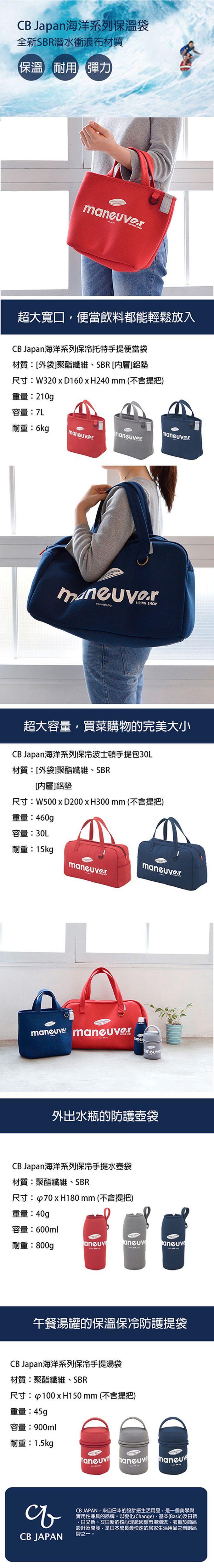 日本 CB JAPAN - 海洋系列保冷托特手提便當袋7L-熱情紅-210g