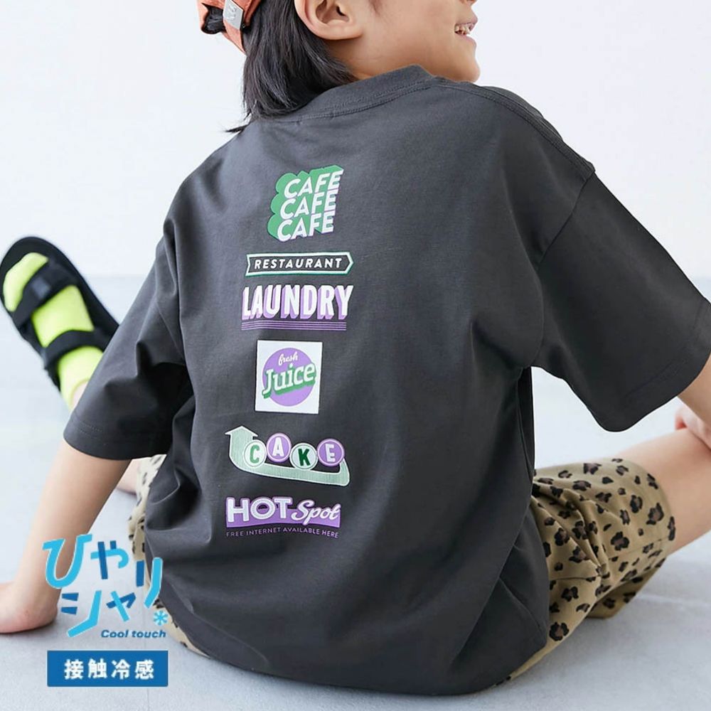 接觸涼感 落肩廓形短袖T恤-背後logo-炭灰