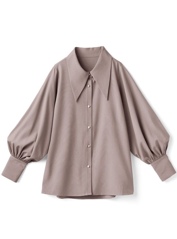 日本 GRL - 光澤感精靈領泡泡袖襯衫-淺米杏