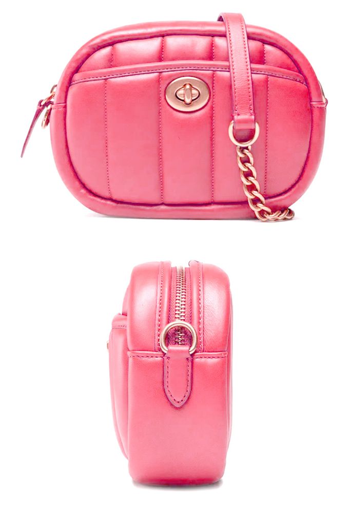 COACH - 絎縫皮革拉鍊相機包 (桃色)