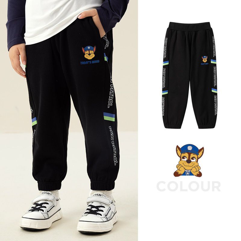 卡通汪汪隊棉質束口運動長褲-卡通人物毛毛+英文字-灰色