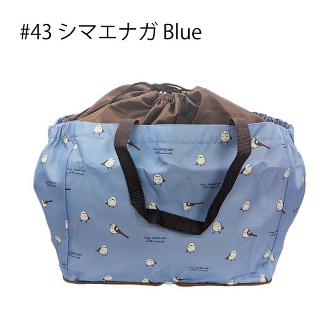 日本 Chepeli - 超大容量保溫保冷購物袋(可折疊收納)-長尾山雀-藍 (約29x52x24cm)