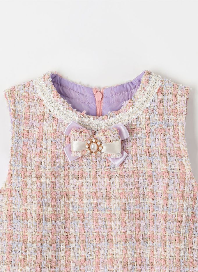 韓國 OZKIZ - 小香編織風格連身背心洋裝-粉紫