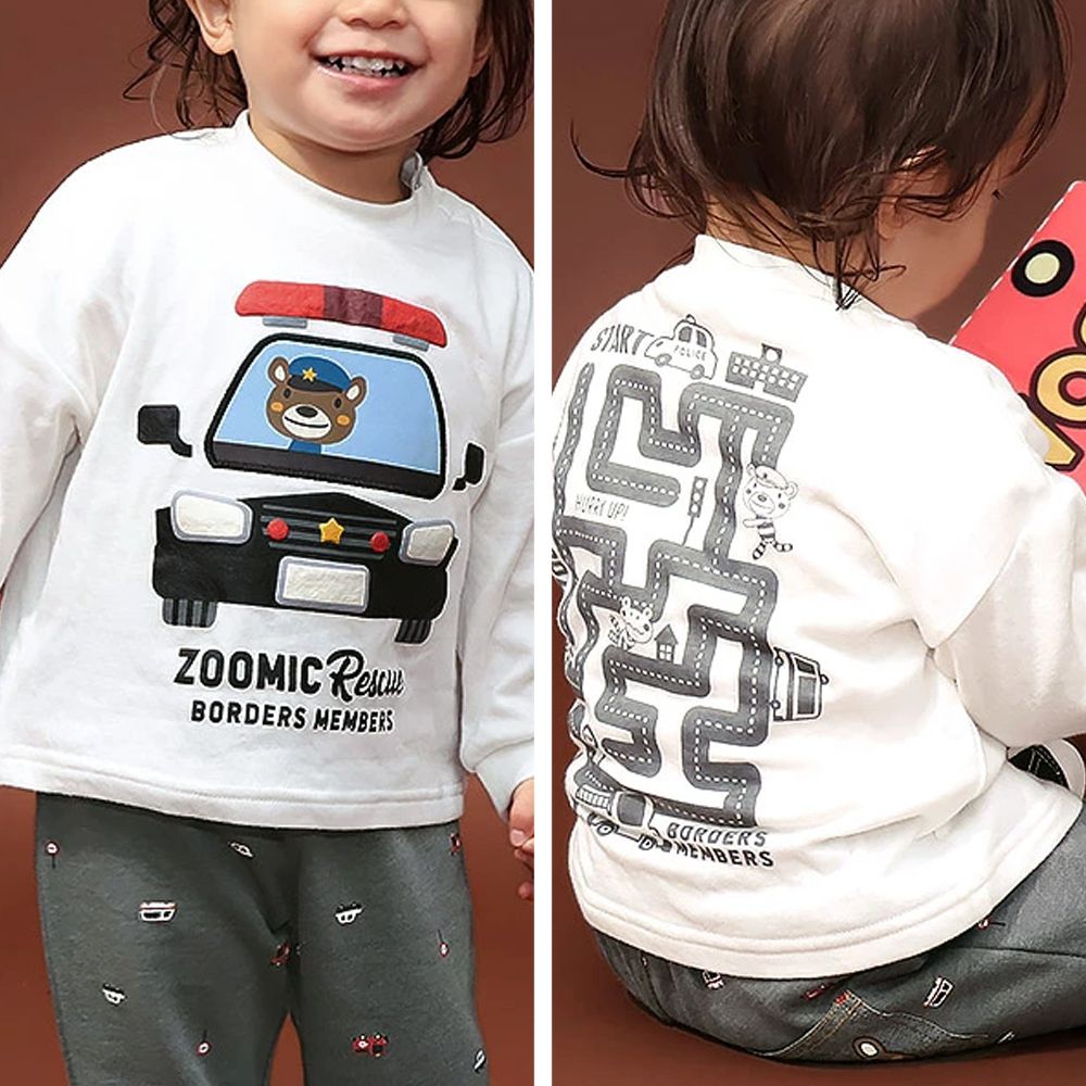熊熊救援隊 車車印花長袖上衣-警車-白