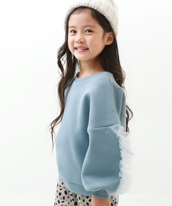 日本 devirock - 薄紗皺摺燈籠長袖裏毛上衣-淺卡其