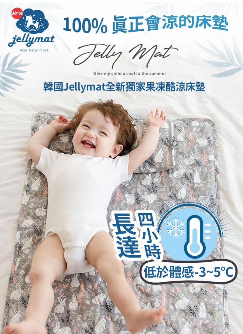 韓國 Jellypop - 全新微顆粒酷涼珠 100%純棉果凍床墊-牛奶跳跳兔-白色 (90 X 60X1.5 (±2cm))