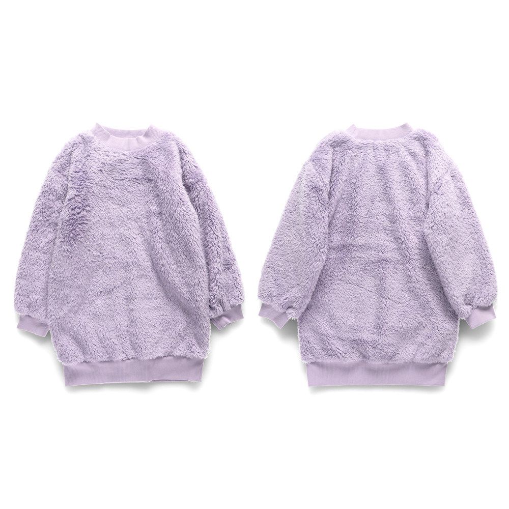 泰迪熊雙面毛絨可愛長袖洋裝-薰衣草