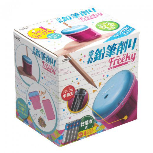 日本文具 SONIC - 自動停止乾電池式電動安全削鉛筆機-少女藍粉