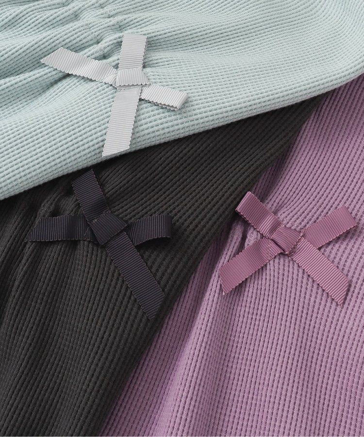 日本 apres les cours - 甜美華夫格長袖洋裝-緞帶裝飾-薄荷綠