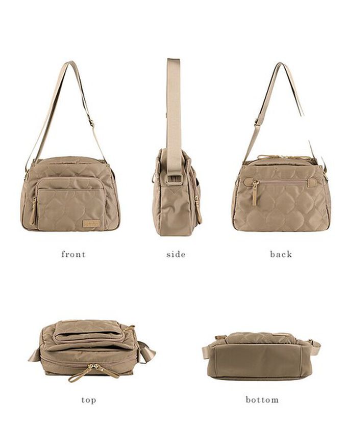 日本 LIZDAYS - 10口袋輕量尼龍絎縫側背包-黑色