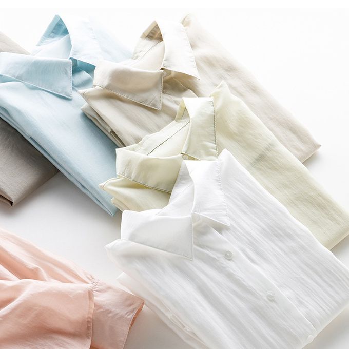 糖果色簡約薄款長袖修身上衣-香檳色