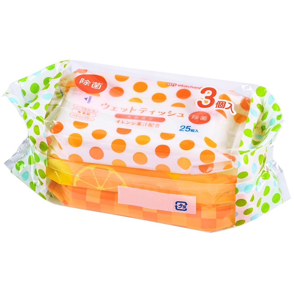 akachan honpo - 除菌濕紙巾 橘子萃取物-25張x3個