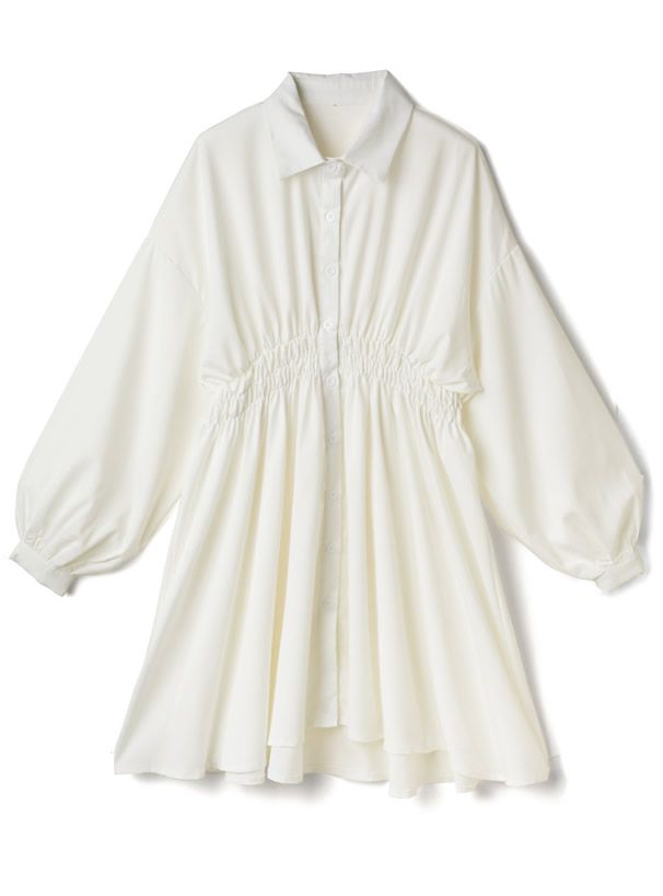 日本 GRL - 甜美翻領縮腰泡泡袖洋裝-黑