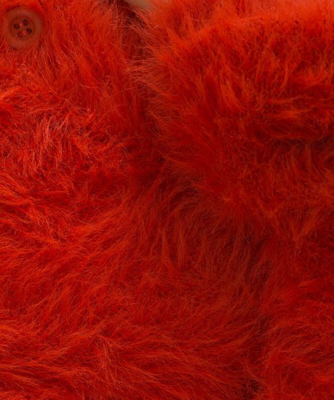 日本 Lupilien - 柔和蓬鬆毛海繭型針織開襟衫/外套-米白