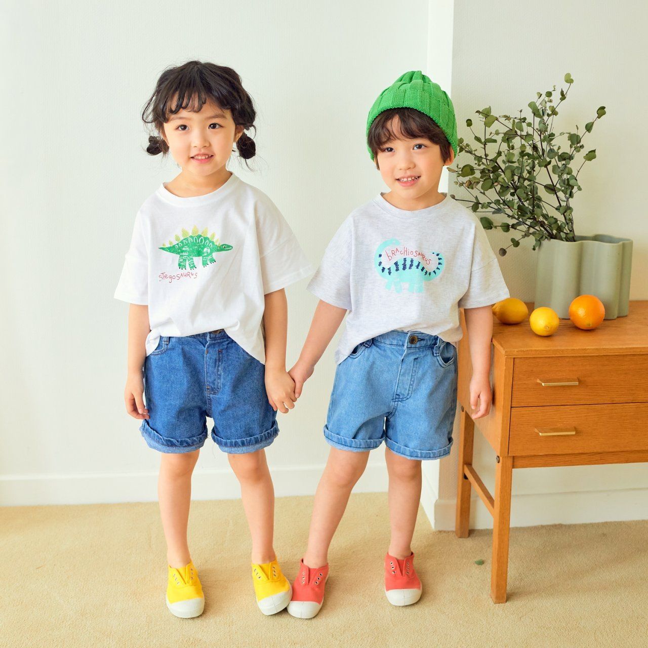 韓國 Hanab - 恐龍純棉T-淺灰