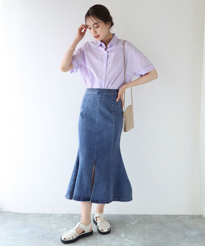 日本 BLUE EAST - 質感丹寧修身魚尾裙-深藍