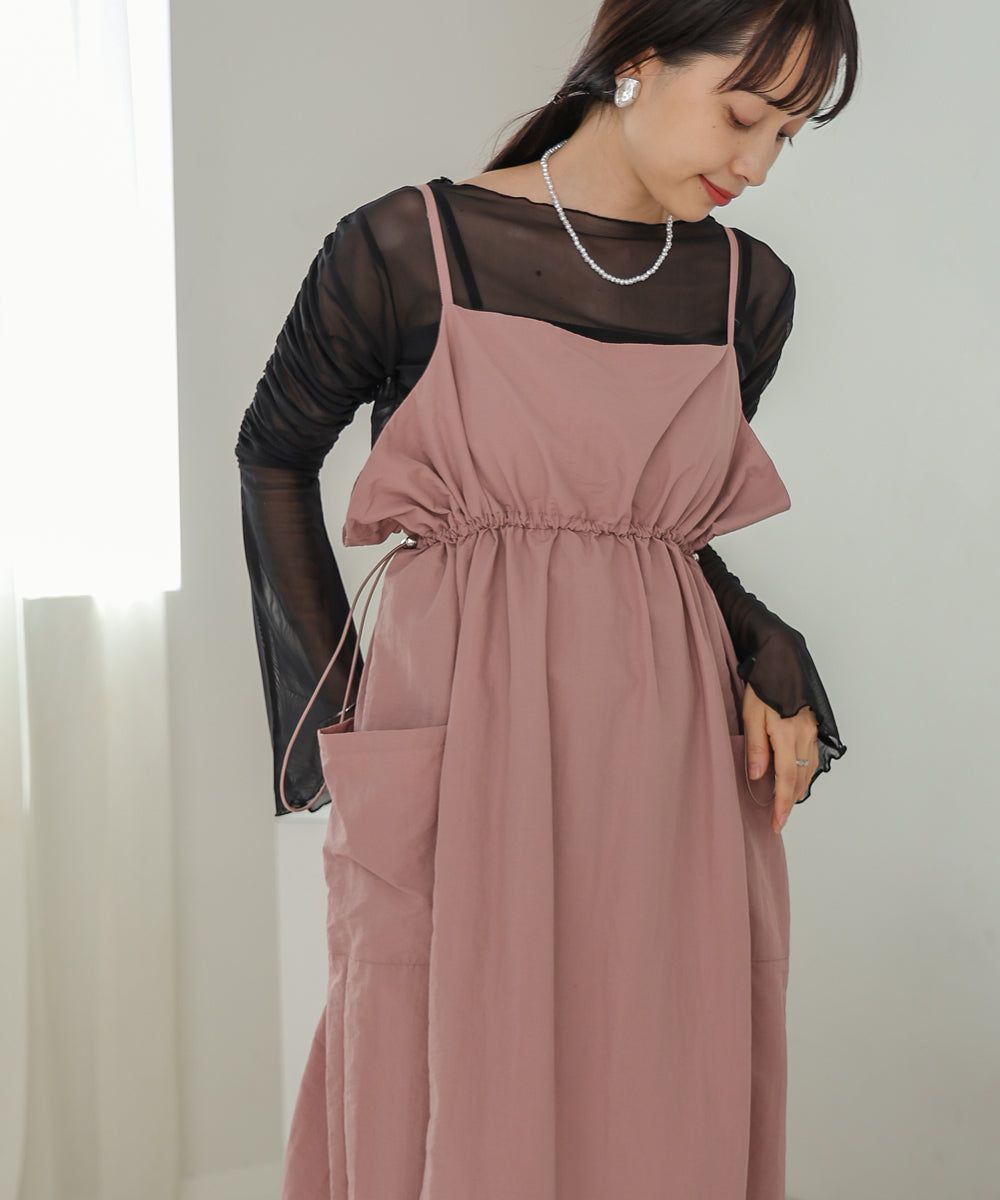 日本 Bab - 時尚透感抓皺長袖內搭/上衣-深可可