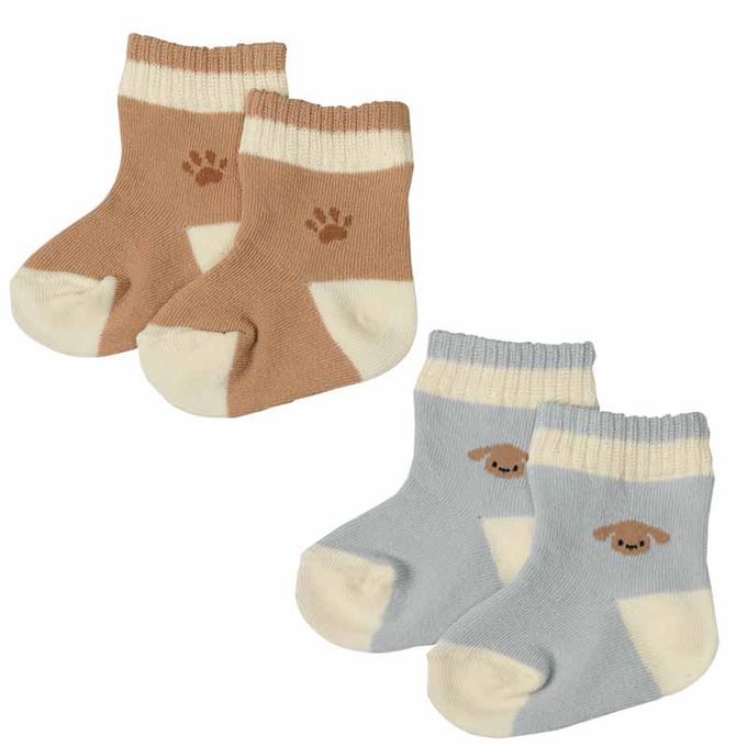 akachan honpo - 新生兒有機棉襪2入組-狗-淺藍色 (7～9cm)