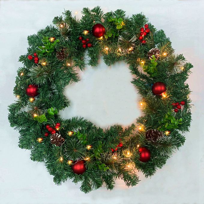 Vanibaby - 24吋60cm 聖誕花圈 聖誕節裝飾 (含50頭LED燈)