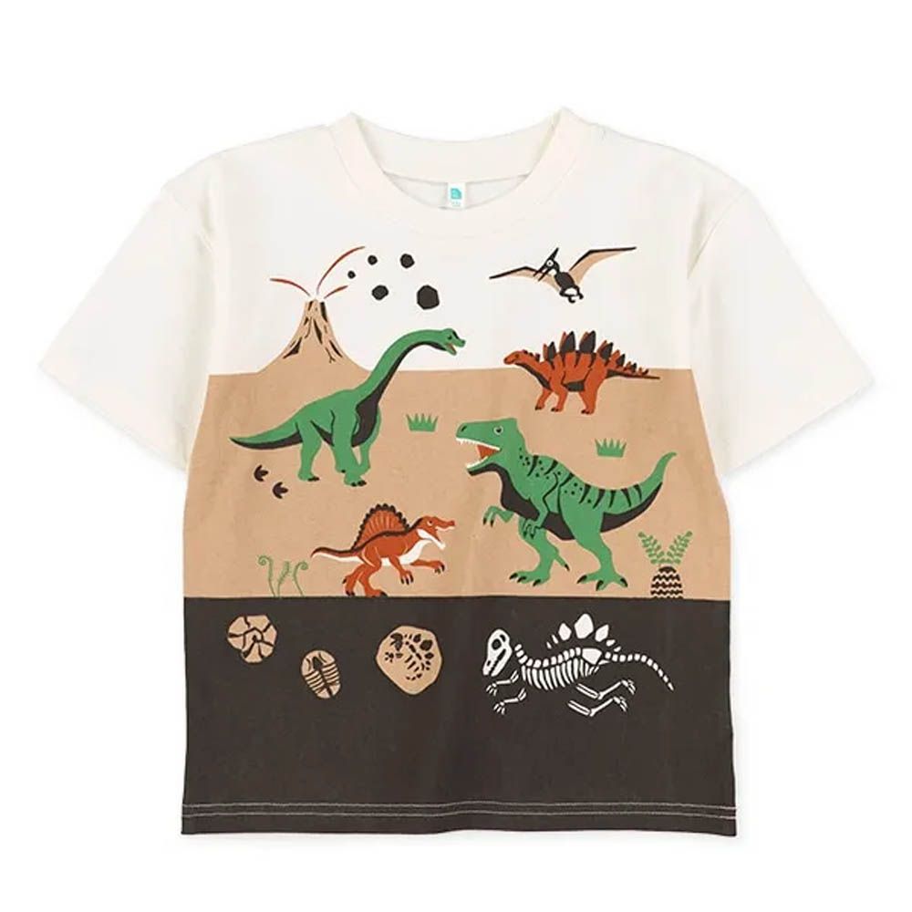 純棉動物世界印花短袖上衣-恐龍-棕