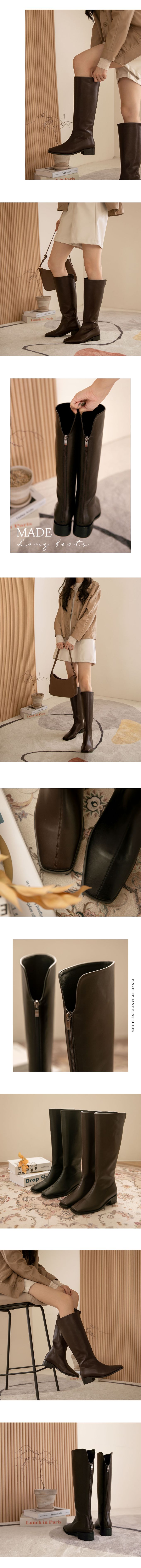 韓國 PINKELEPHANT - 美型方頭好搭低跟長靴(4cm)-深咖啡