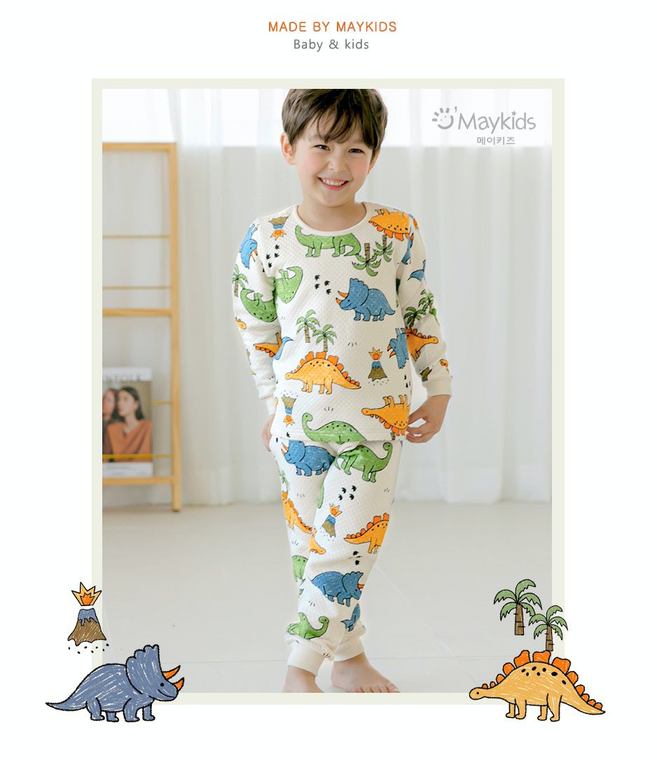 韓國 Maykids - 有機棉鋪棉保暖家居服-彩色侏羅紀