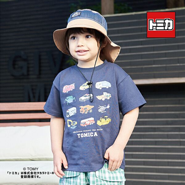 日本 b-ROOM - TOMICA聯名 印花短袖上衣-好多車車-深藍