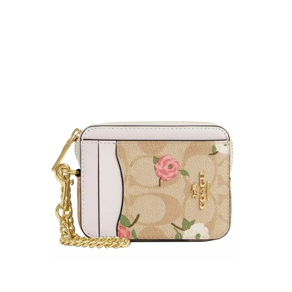 掛鍊拉鍊卡夾零錢包 (花卉)