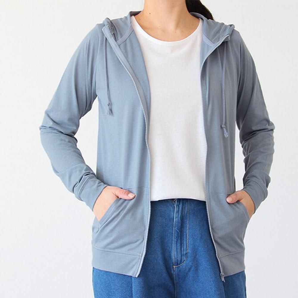 日本涼感服飾 - 抗UV連帽拉鏈防曬外套-一般長-灰藍