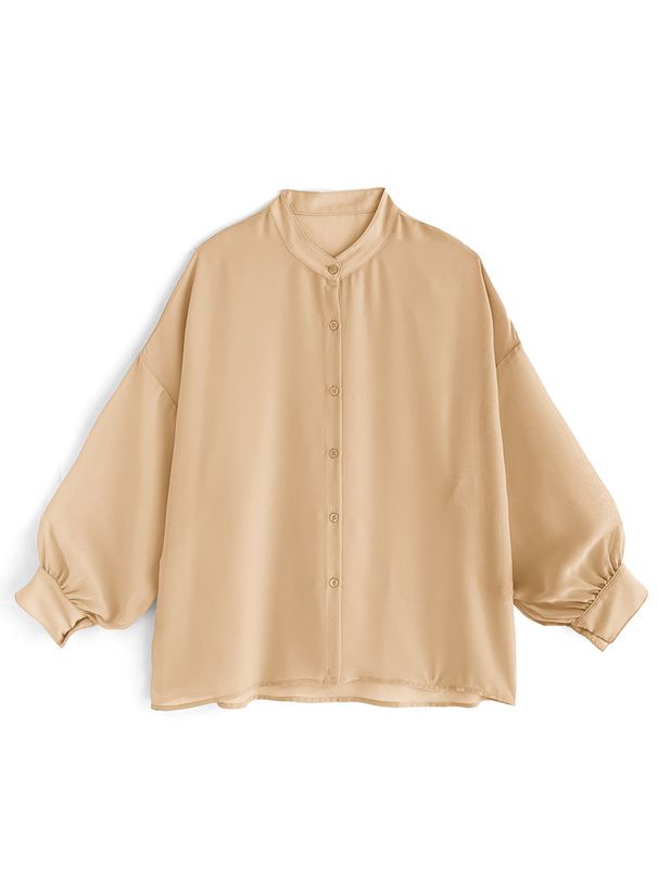 日本 GRL - 透膚感泡泡袖薄長袖襯衫-水藍 (F)