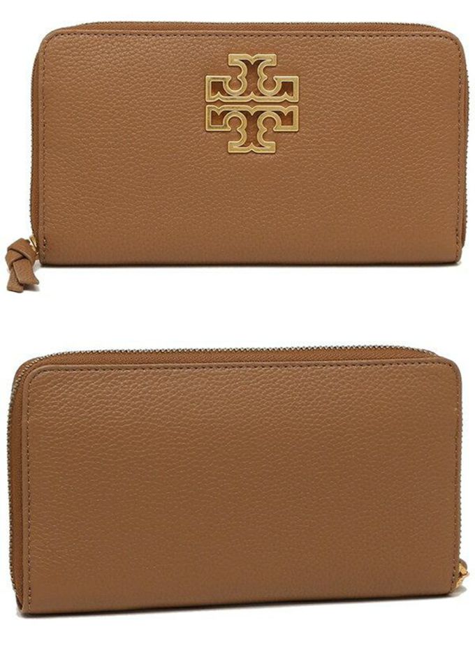 TORY BURCH - 雙T-LOGO皮革素面長夾 (駝)